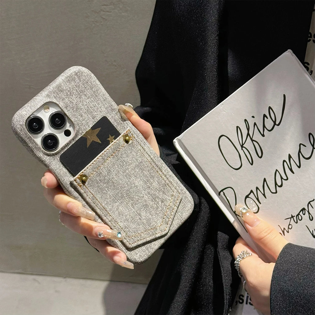 Funda Cuero Premium iPhone con Tarjetero - Estilo Denim