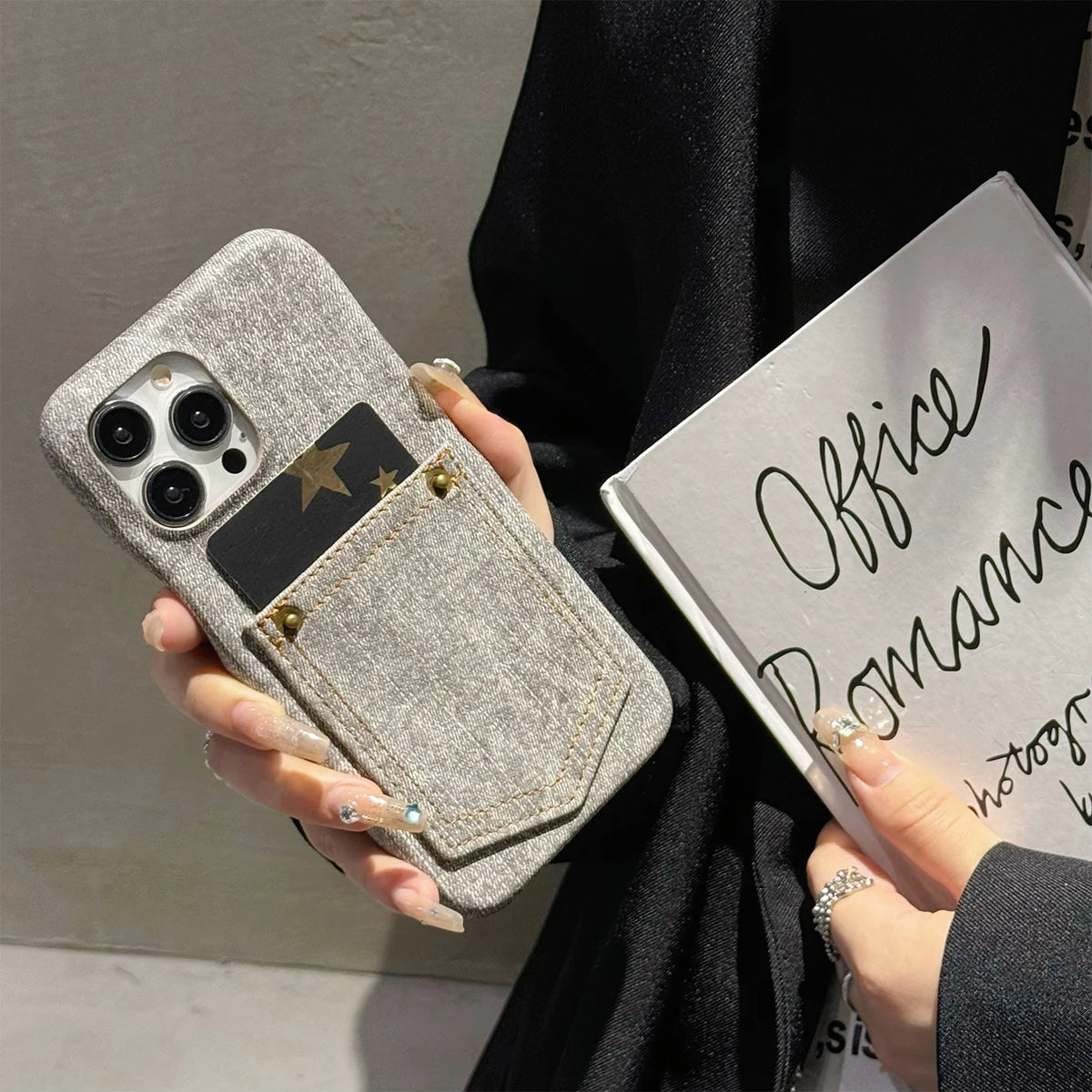 Funda Cuero Premium iPhone con Tarjetero - Estilo Denim