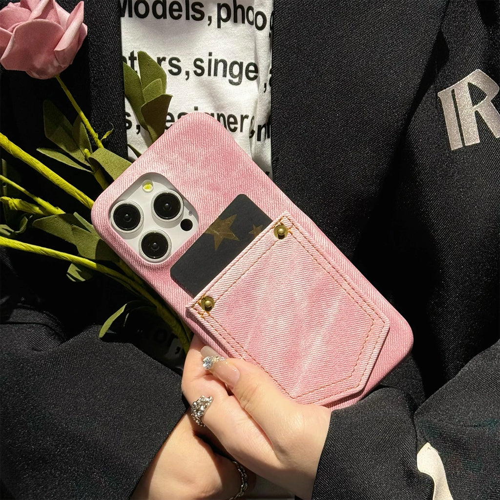 Funda Cuero Premium iPhone con Tarjetero - Estilo Denim