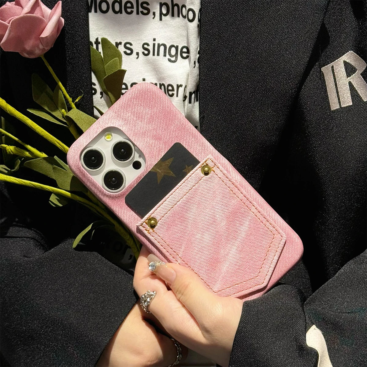 Funda Cuero Premium iPhone con Tarjetero - Estilo Denim